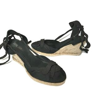 3/$20 Nordstrom BOS & CO Open Toe Wedge Tie Back Sandals Black Size 7 Heels